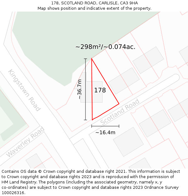 178, SCOTLAND ROAD, CARLISLE, CA3 9HA: Plot and title map