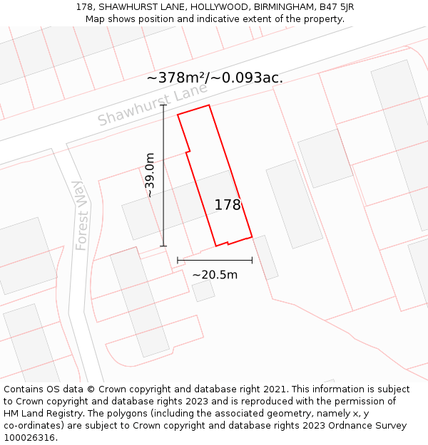 178, SHAWHURST LANE, HOLLYWOOD, BIRMINGHAM, B47 5JR: Plot and title map