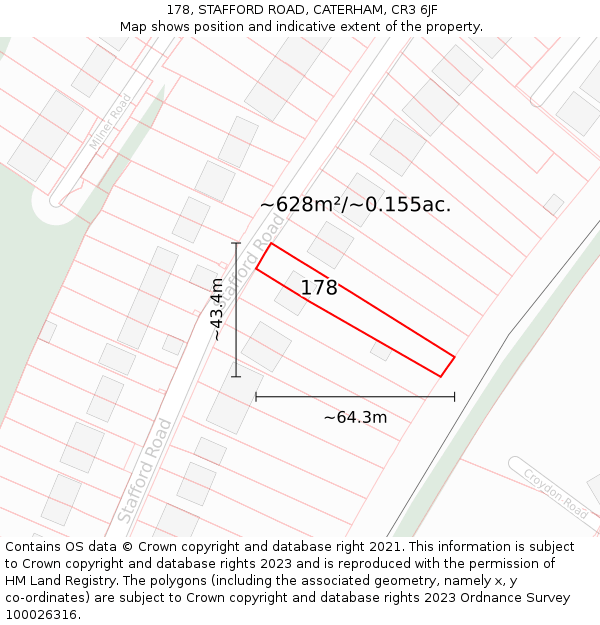 178, STAFFORD ROAD, CATERHAM, CR3 6JF: Plot and title map