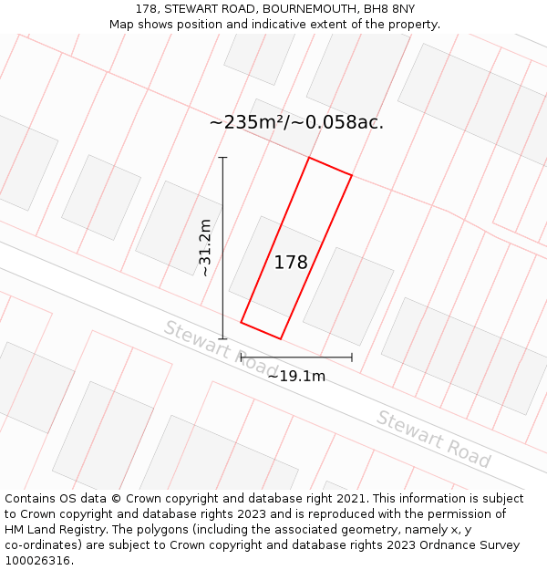 178, STEWART ROAD, BOURNEMOUTH, BH8 8NY: Plot and title map