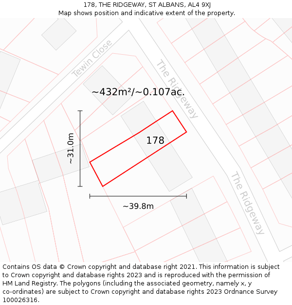 178, THE RIDGEWAY, ST ALBANS, AL4 9XJ: Plot and title map