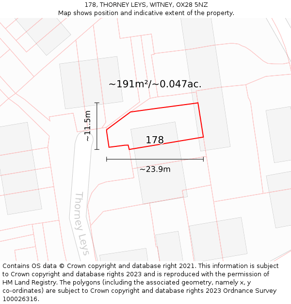 178, THORNEY LEYS, WITNEY, OX28 5NZ: Plot and title map