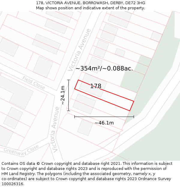 178, VICTORIA AVENUE, BORROWASH, DERBY, DE72 3HG: Plot and title map