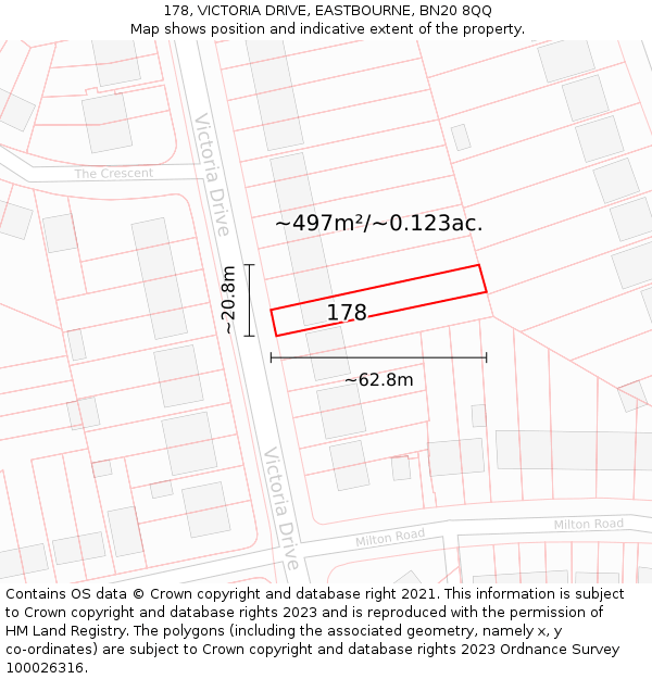 178, VICTORIA DRIVE, EASTBOURNE, BN20 8QQ: Plot and title map