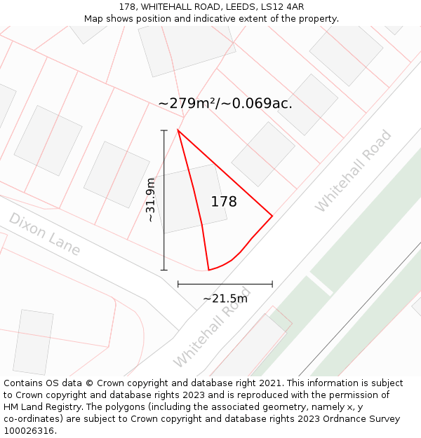 178, WHITEHALL ROAD, LEEDS, LS12 4AR: Plot and title map