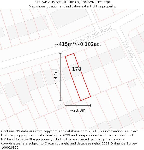 178, WINCHMORE HILL ROAD, LONDON, N21 1QP: Plot and title map