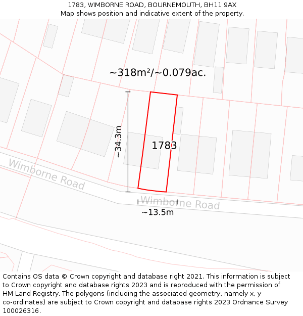 1783, WIMBORNE ROAD, BOURNEMOUTH, BH11 9AX: Plot and title map