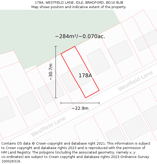 178A, WESTFIELD LANE, IDLE, BRADFORD, BD10 8UB: Plot and title map