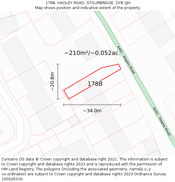 178B, HAGLEY ROAD, STOURBRIDGE, DY8 2JN: Plot and title map