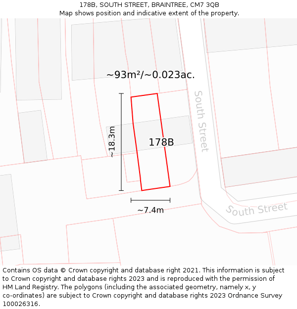 178B, SOUTH STREET, BRAINTREE, CM7 3QB: Plot and title map