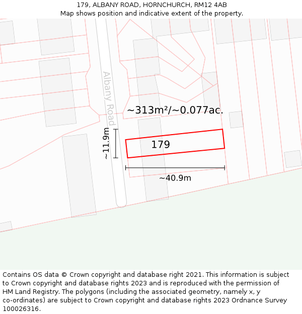 179, ALBANY ROAD, HORNCHURCH, RM12 4AB: Plot and title map