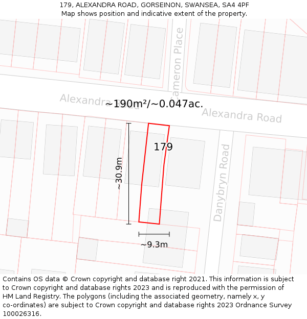 179, ALEXANDRA ROAD, GORSEINON, SWANSEA, SA4 4PF: Plot and title map