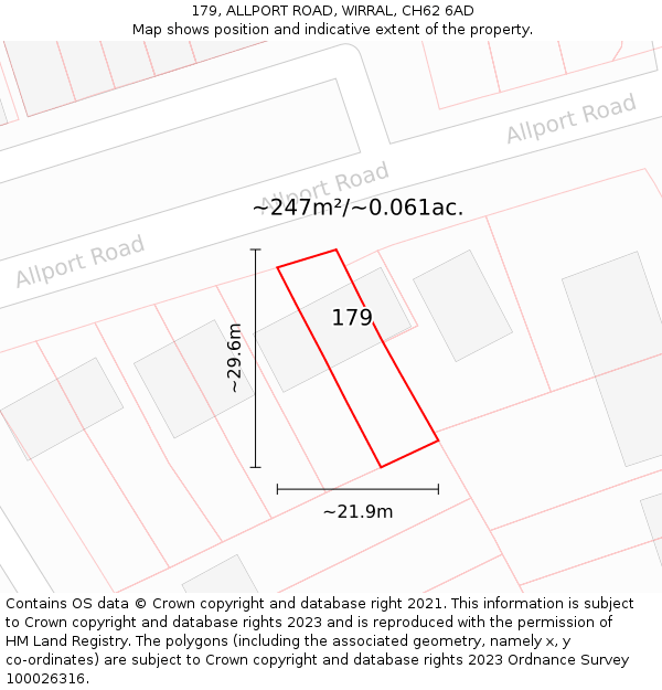 179, ALLPORT ROAD, WIRRAL, CH62 6AD: Plot and title map