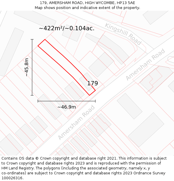 179, AMERSHAM ROAD, HIGH WYCOMBE, HP13 5AE: Plot and title map