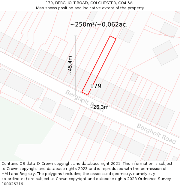 179, BERGHOLT ROAD, COLCHESTER, CO4 5AH: Plot and title map