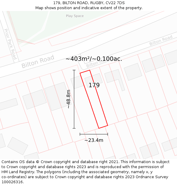 179, BILTON ROAD, RUGBY, CV22 7DS: Plot and title map