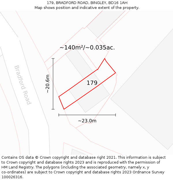 179, BRADFORD ROAD, BINGLEY, BD16 1AH: Plot and title map