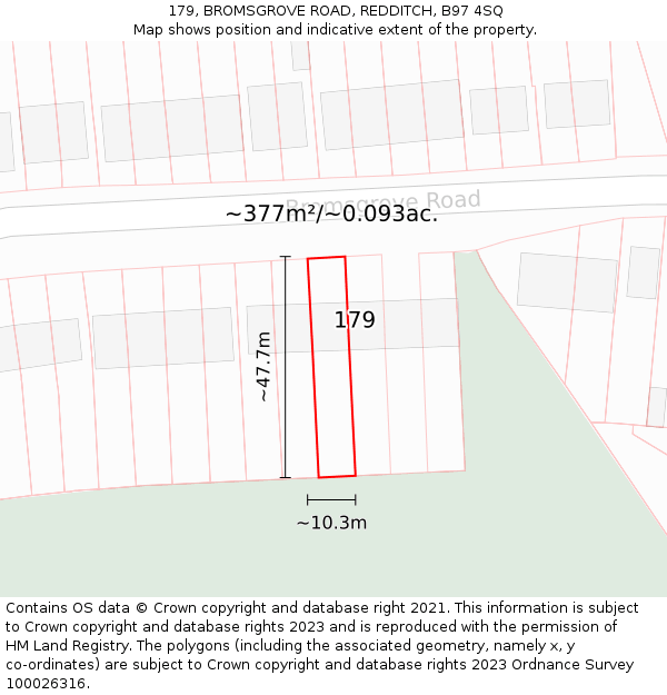 179, BROMSGROVE ROAD, REDDITCH, B97 4SQ: Plot and title map