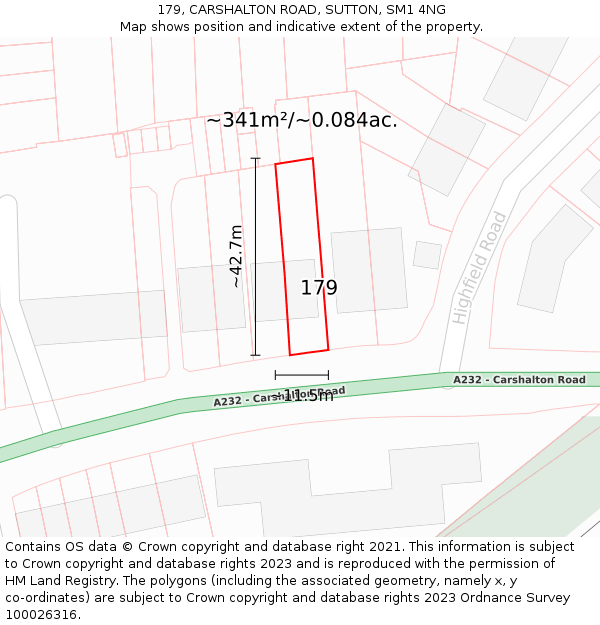 179, CARSHALTON ROAD, SUTTON, SM1 4NG: Plot and title map