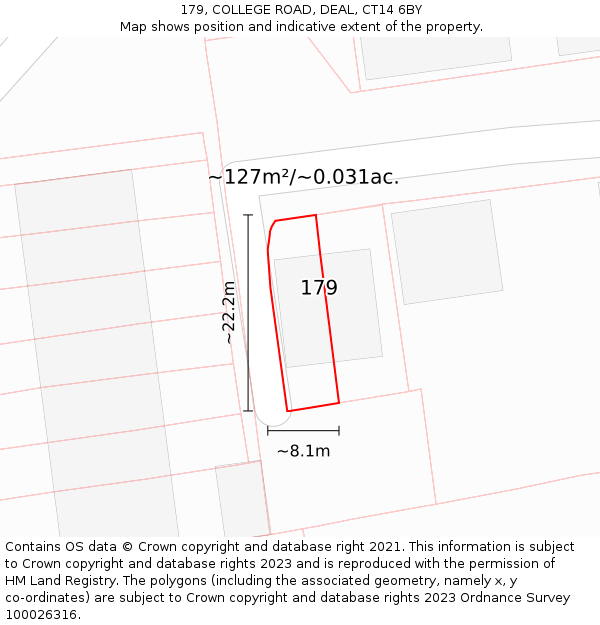 179, COLLEGE ROAD, DEAL, CT14 6BY: Plot and title map