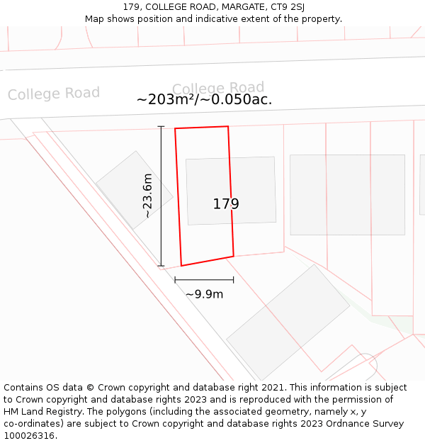 179, COLLEGE ROAD, MARGATE, CT9 2SJ: Plot and title map