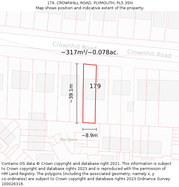 179, CROWNHILL ROAD, PLYMOUTH, PL5 3SN: Plot and title map