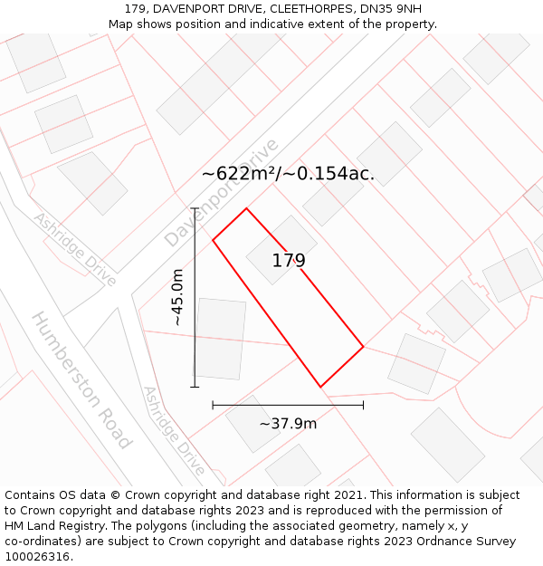 179, DAVENPORT DRIVE, CLEETHORPES, DN35 9NH: Plot and title map