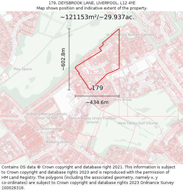 179, DEYSBROOK LANE, LIVERPOOL, L12 4YE: Plot and title map