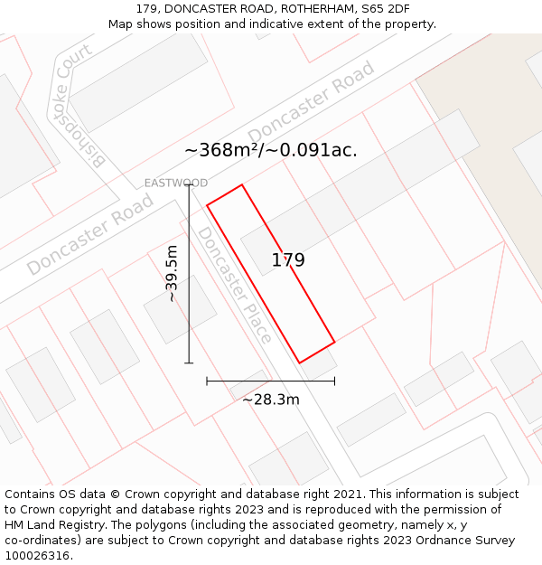 179, DONCASTER ROAD, ROTHERHAM, S65 2DF: Plot and title map