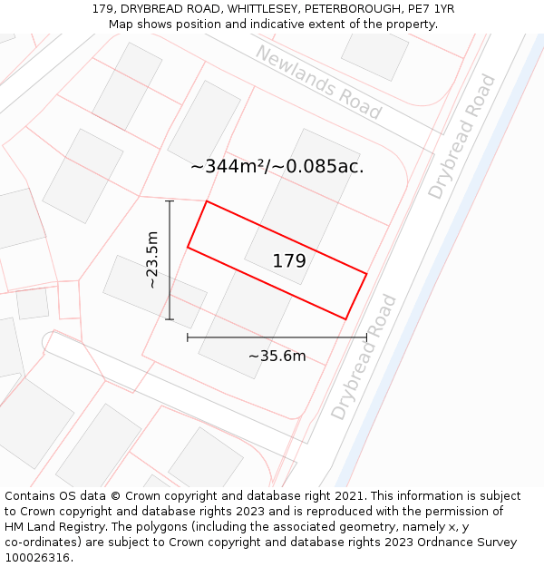 179, DRYBREAD ROAD, WHITTLESEY, PETERBOROUGH, PE7 1YR: Plot and title map