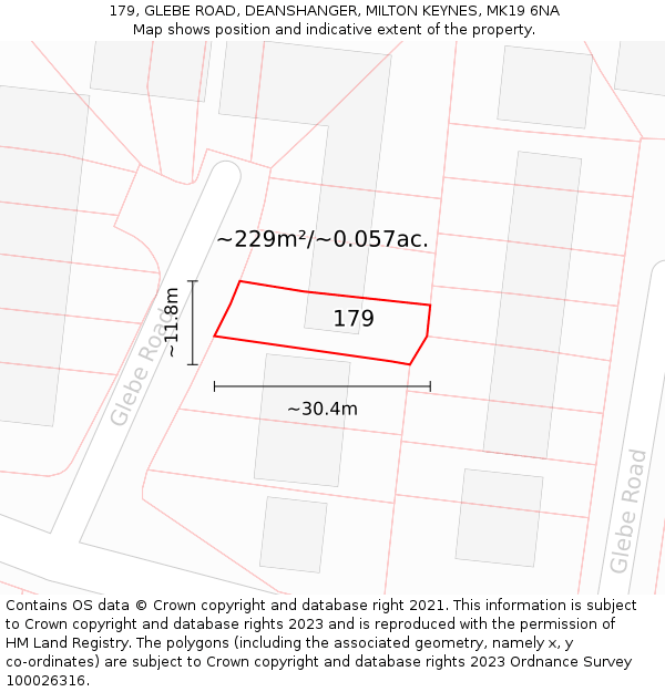 179, GLEBE ROAD, DEANSHANGER, MILTON KEYNES, MK19 6NA: Plot and title map