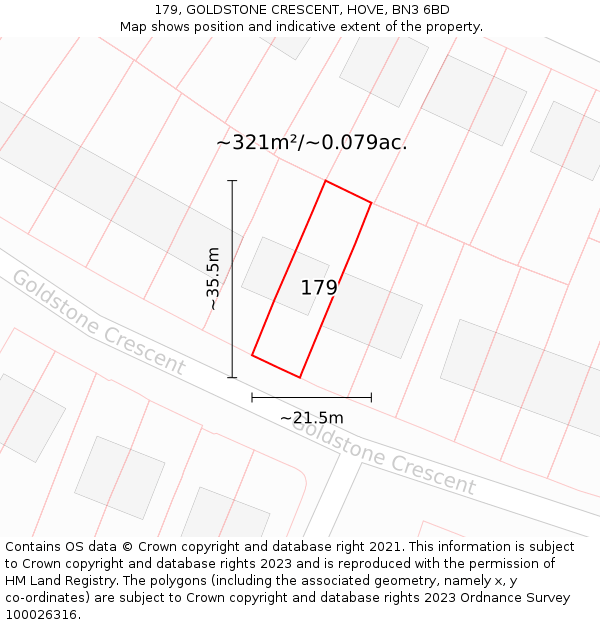 179, GOLDSTONE CRESCENT, HOVE, BN3 6BD: Plot and title map