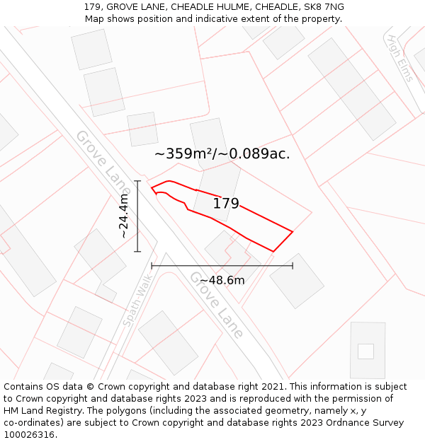 179, GROVE LANE, CHEADLE HULME, CHEADLE, SK8 7NG: Plot and title map