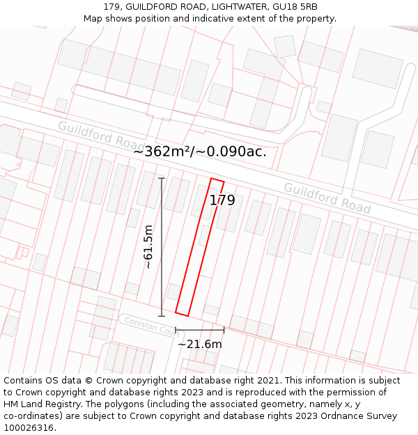 179, GUILDFORD ROAD, LIGHTWATER, GU18 5RB: Plot and title map