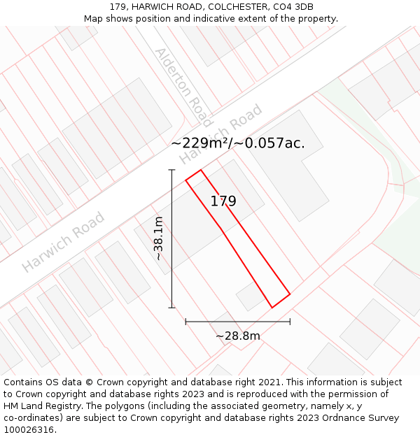 179, HARWICH ROAD, COLCHESTER, CO4 3DB: Plot and title map