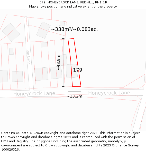 179, HONEYCROCK LANE, REDHILL, RH1 5JR: Plot and title map