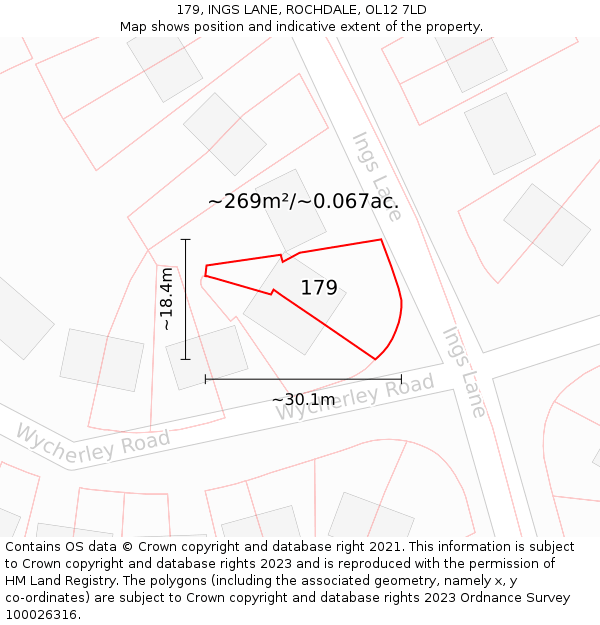 179, INGS LANE, ROCHDALE, OL12 7LD: Plot and title map