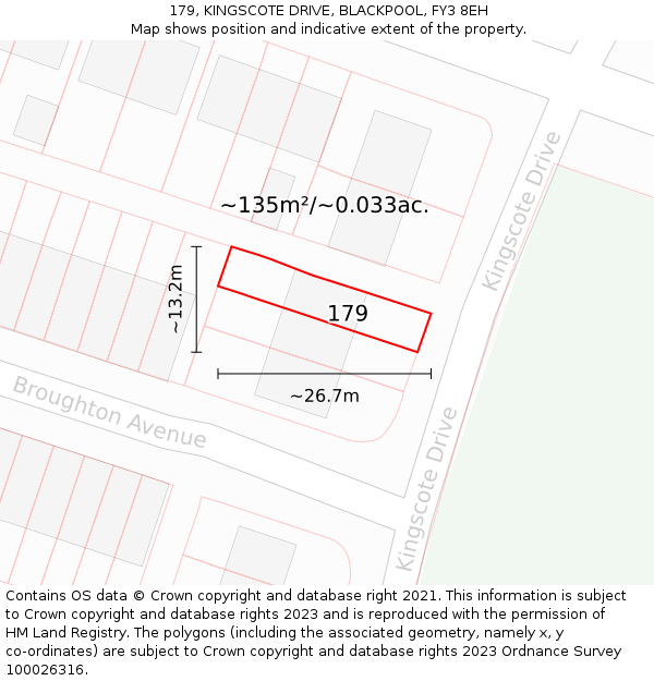 179, KINGSCOTE DRIVE, BLACKPOOL, FY3 8EH: Plot and title map