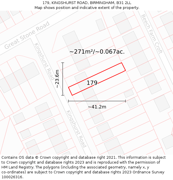 179, KINGSHURST ROAD, BIRMINGHAM, B31 2LL: Plot and title map