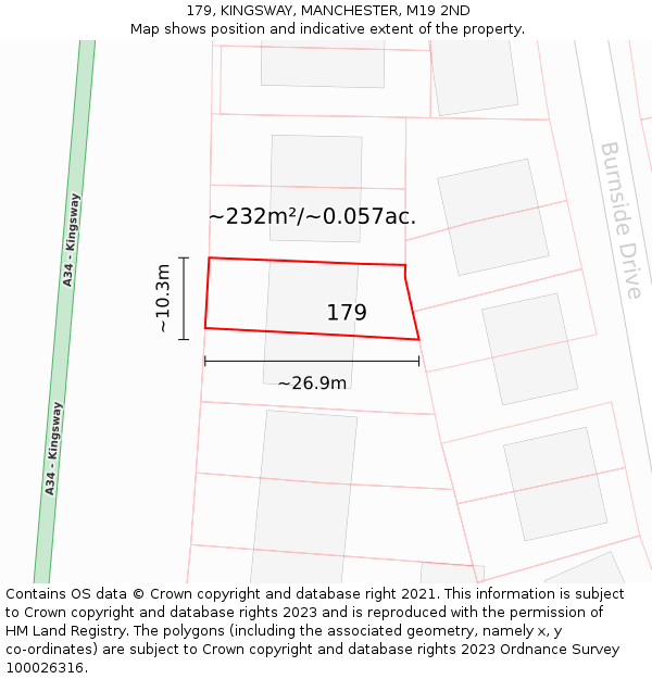 179, KINGSWAY, MANCHESTER, M19 2ND: Plot and title map