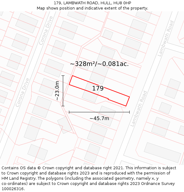 179, LAMBWATH ROAD, HULL, HU8 0HP: Plot and title map