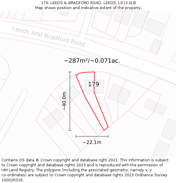 179, LEEDS & BRADFORD ROAD, LEEDS, LS13 2LB: Plot and title map