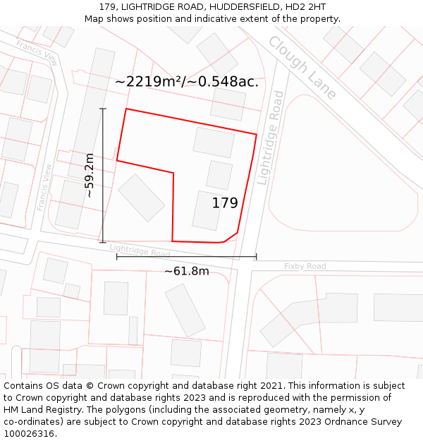 179, LIGHTRIDGE ROAD, HUDDERSFIELD, HD2 2HT: Plot and title map