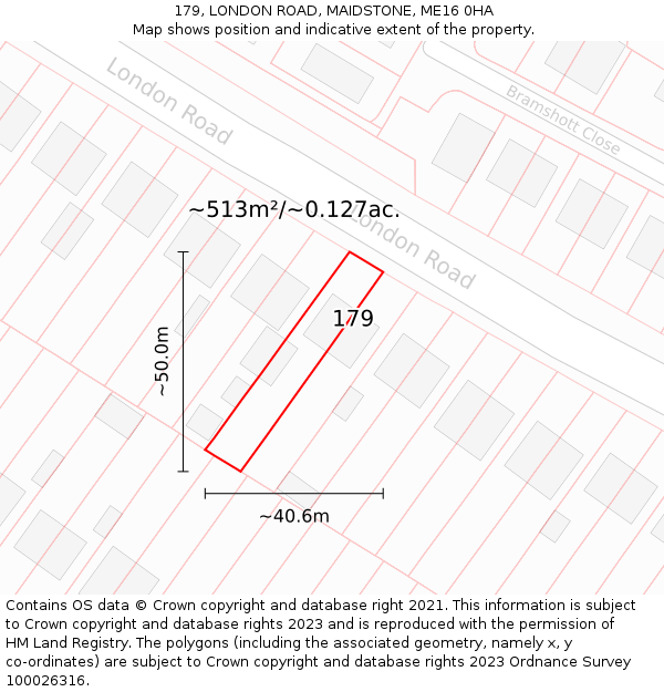 179, LONDON ROAD, MAIDSTONE, ME16 0HA: Plot and title map