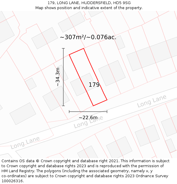 179, LONG LANE, HUDDERSFIELD, HD5 9SG: Plot and title map