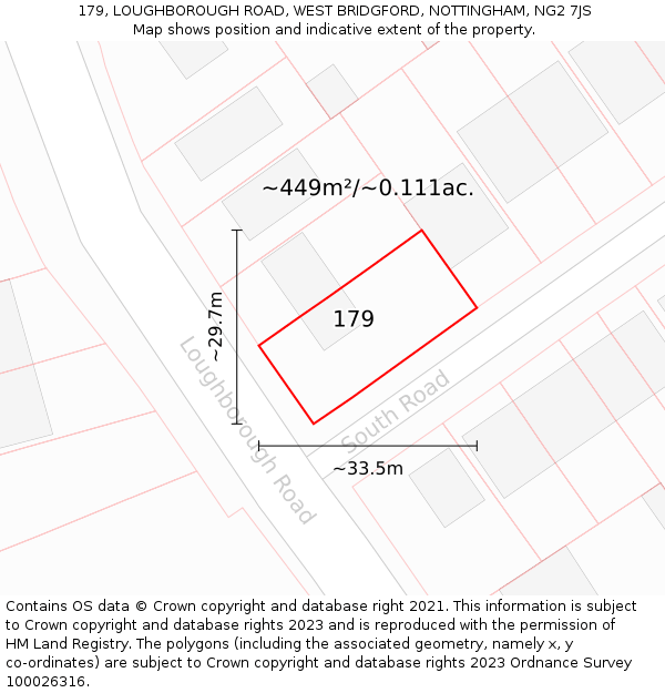 179, LOUGHBOROUGH ROAD, WEST BRIDGFORD, NOTTINGHAM, NG2 7JS: Plot and title map