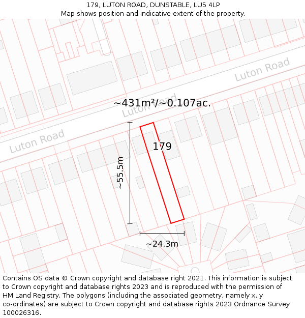 179, LUTON ROAD, DUNSTABLE, LU5 4LP: Plot and title map