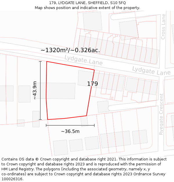 179, LYDGATE LANE, SHEFFIELD, S10 5FQ: Plot and title map