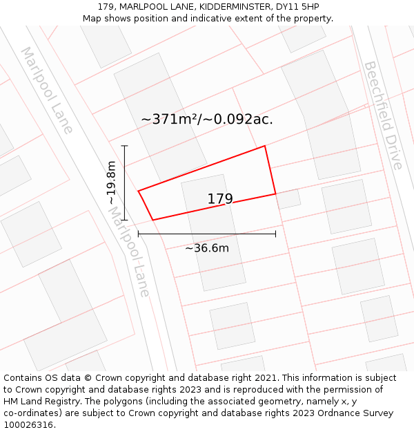 179, MARLPOOL LANE, KIDDERMINSTER, DY11 5HP: Plot and title map