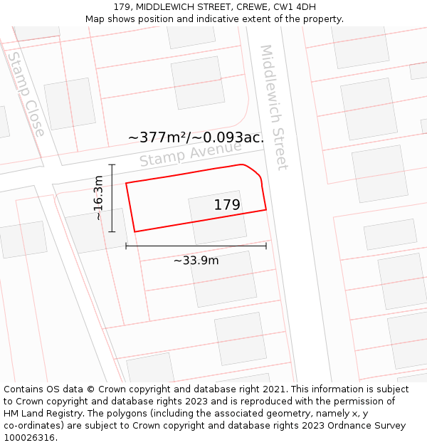 179, MIDDLEWICH STREET, CREWE, CW1 4DH: Plot and title map